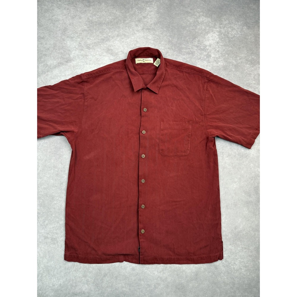 Tommy Bahama Shirt Mens Medium Red Silk Treasure On The Rocks Embroidered Casual